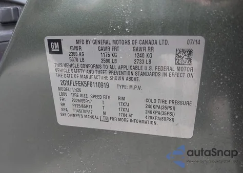 2015 Chevrolet Equinox 1Lt from USA, damaged, VIN 2GNFLFEK5F6110919